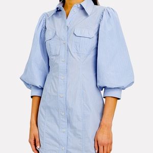 Ganni Striped Puff Sleeve Cotton Dress